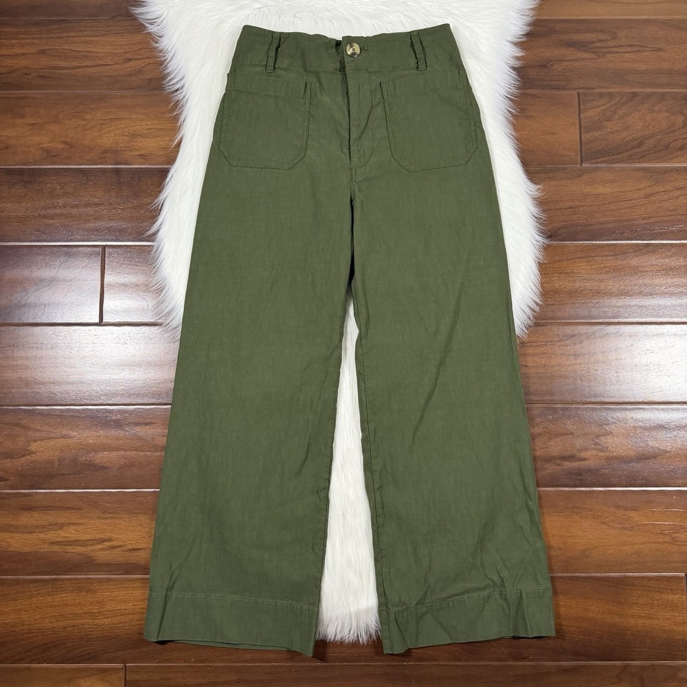Anthropologie Maeve Women's Size 28 Olive Green Colette Cropped Wide Leg Pants